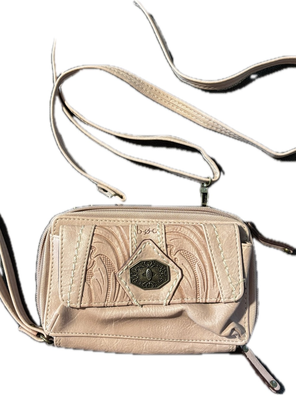 Pale Pink Crossbody Wallet Bag with Embossed Detail